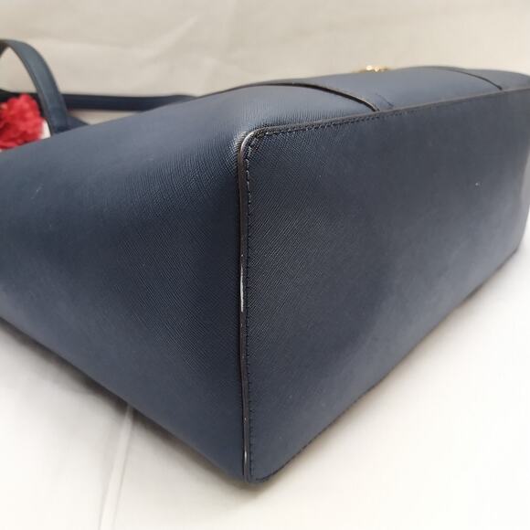 Michael Kors Navy Blue Leather Double Handles Zipper Closure Tote Shoulder Bag - Picture 16 of 16